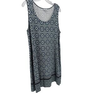 J Jill Dress Sun Dress L Petite Blue Green‎ Floral Sleeveless Casual Summer